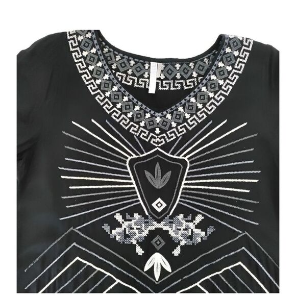 MONORENO V NECK BOHO EMBROIDERED DRESS SHADES OF GRAY SZ M - Picture 3 of 10